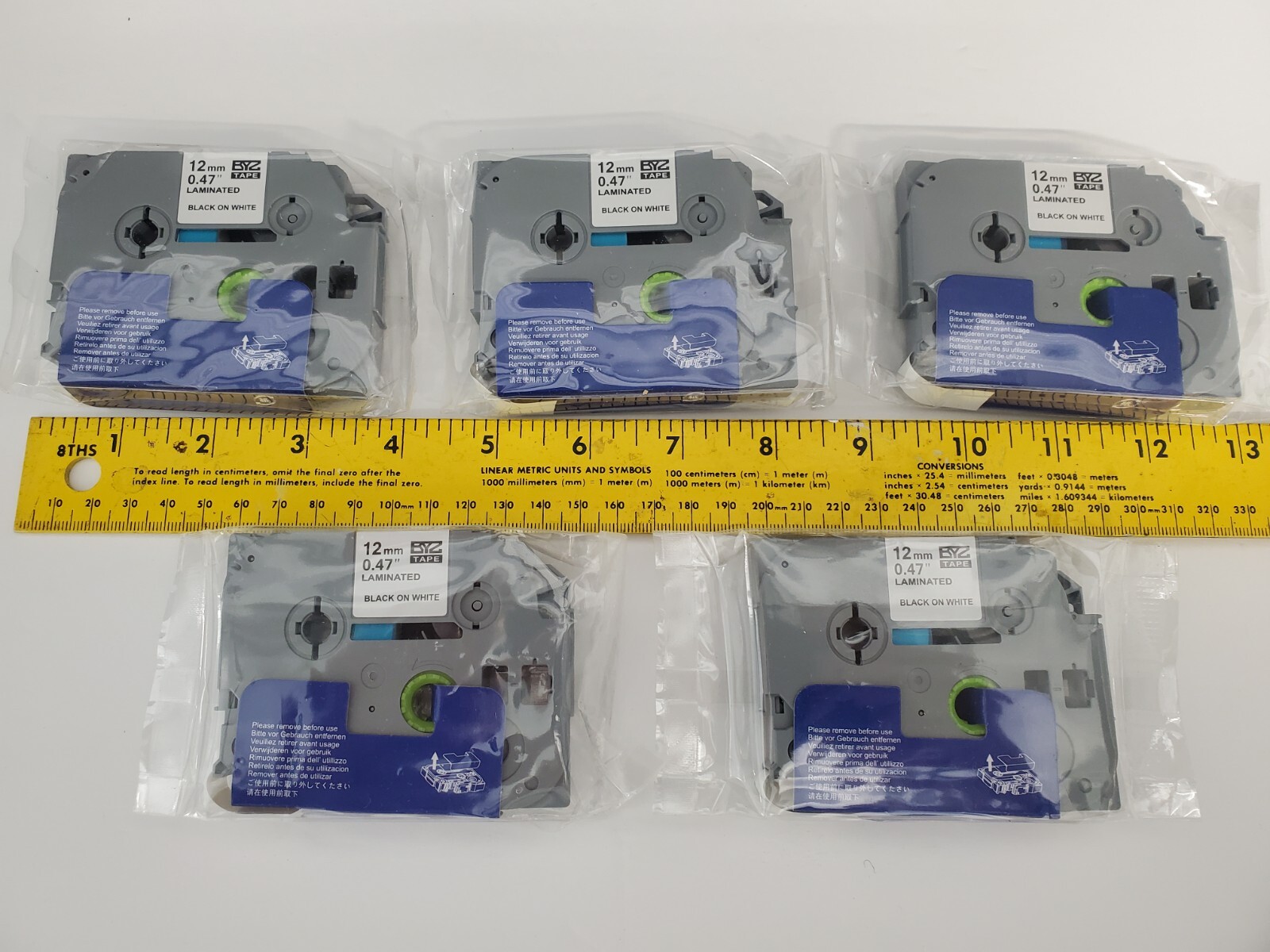 BYZ TZc-231 Black On White 12mm .47 Tape For Brother P-Touch 5 Pack