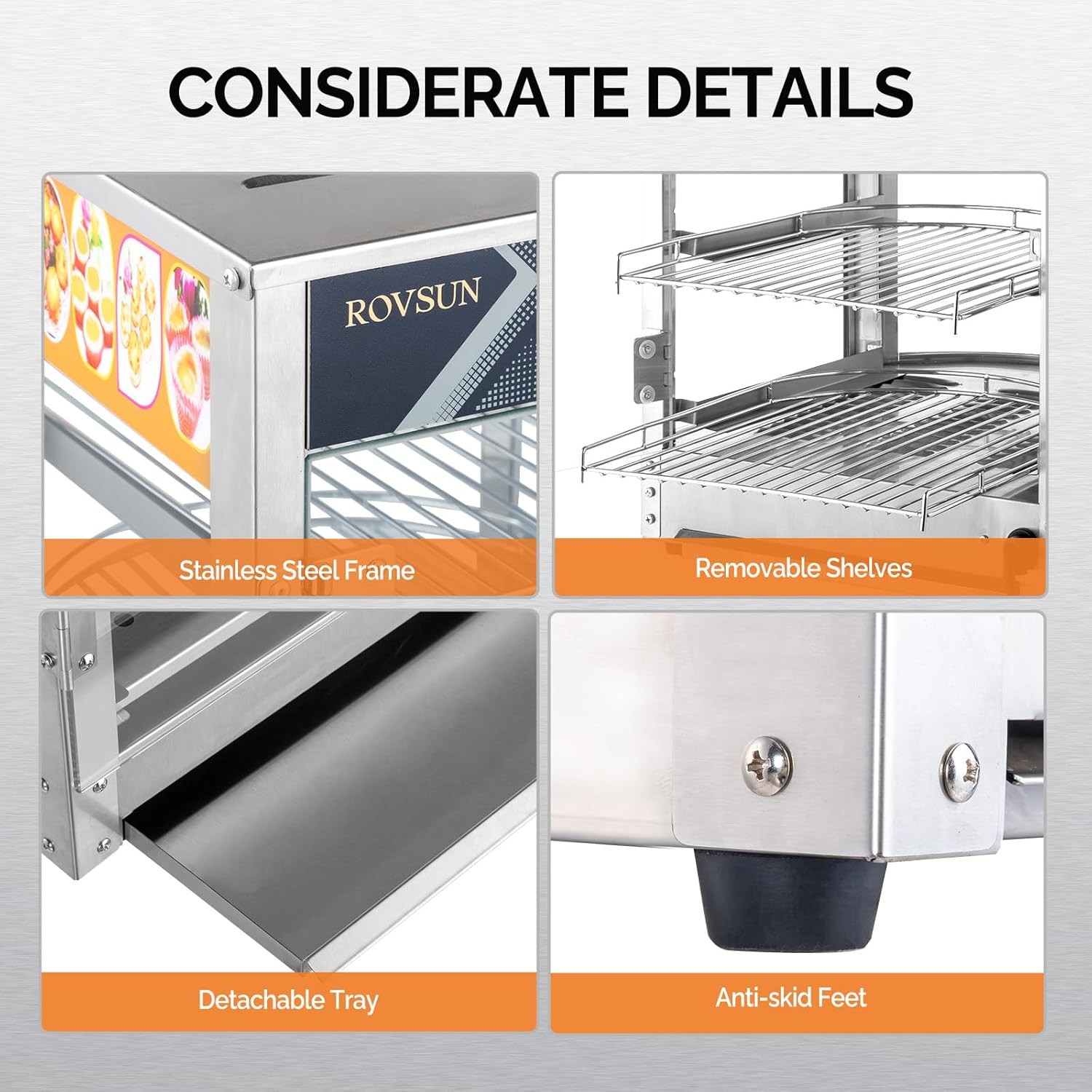5-Tiers Commercial Food Warmer Display, 800W Pizza, Bread Display Warmer w/Light