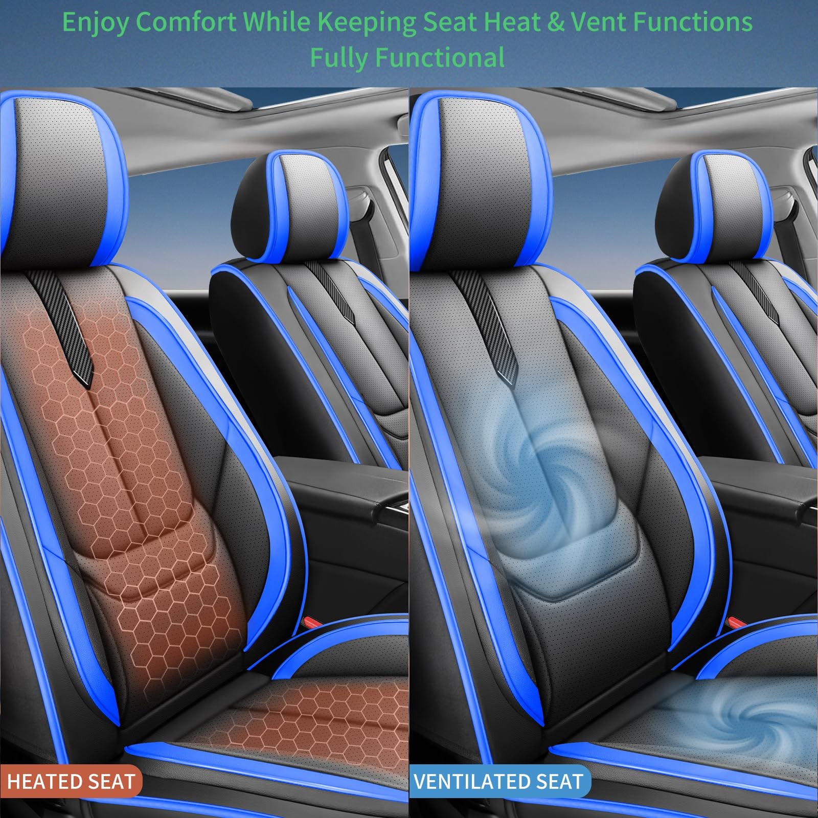 Jeep Patriot Seat Covers 2007-2017 Waterproof Leather Airbag Full Set Black Blue