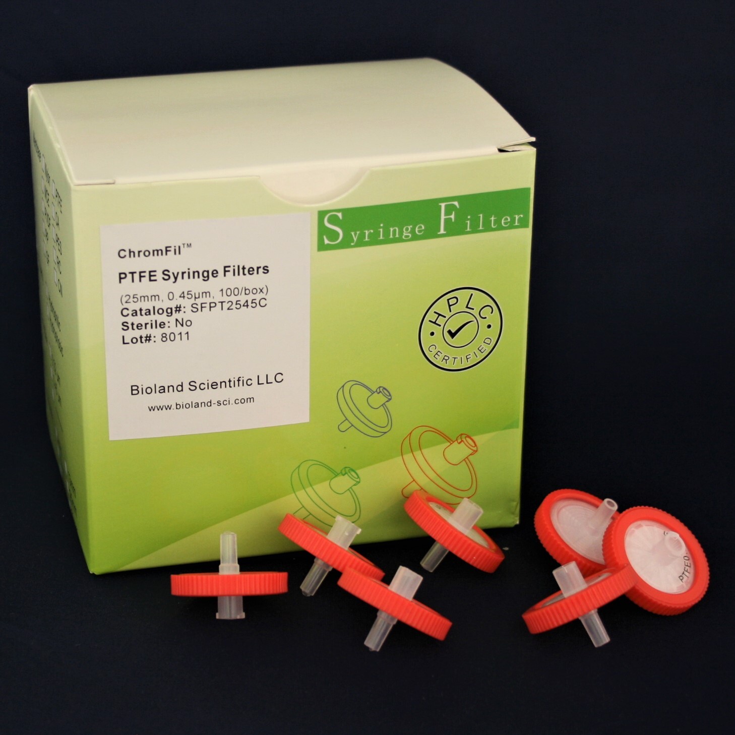 25mm PTFE Syringe Filter (0.22/0.45 um Pore Sizes, Non-sterile, 50/100 pieces)