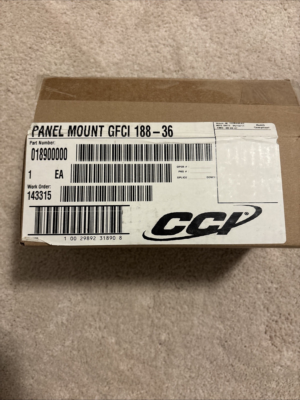 CCI Panel Mount GFCI 188-36, Part no. 18900000