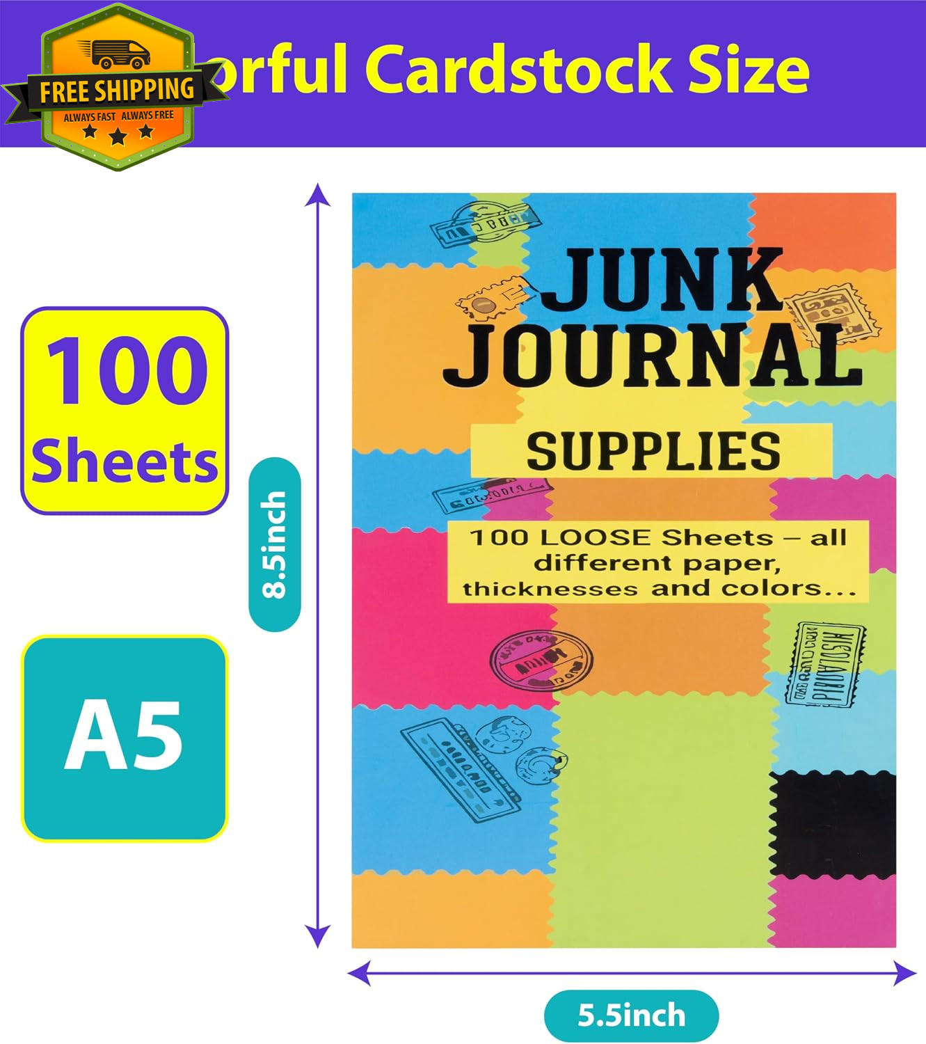 Junk Journal Loose Leaf Paper 100 Sheets 8.5×5.5in Vintage Scrapbook A5 Set