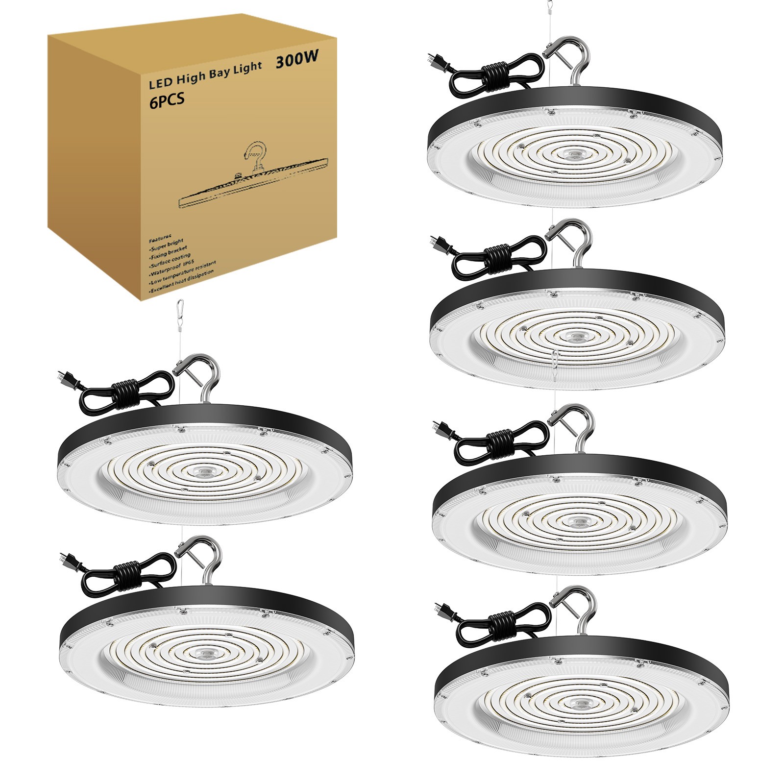 6 Pack 300W UFO Led High Bay Light Commercial Industrial Warehouse Shop Lights
