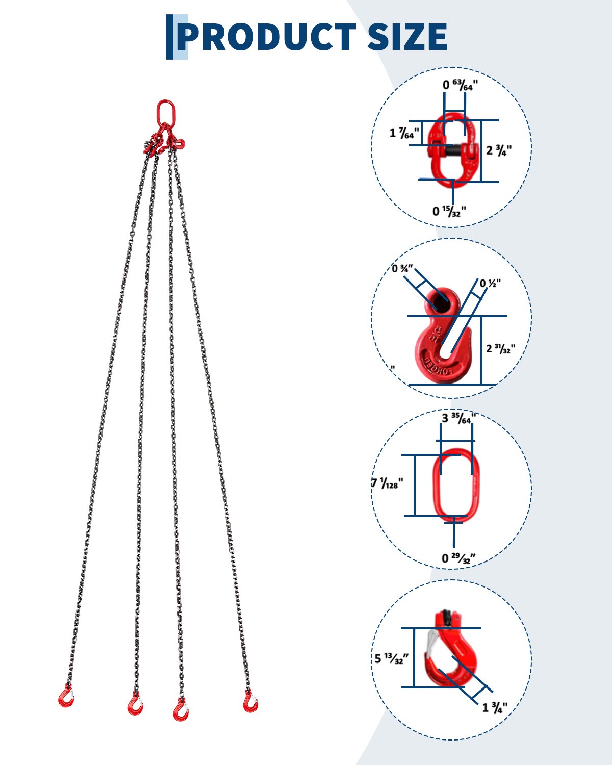 4-Leg G80 Chain Sling 3/8 in x 10 ft 18,400 lb With Grab Hooks and Adjusters