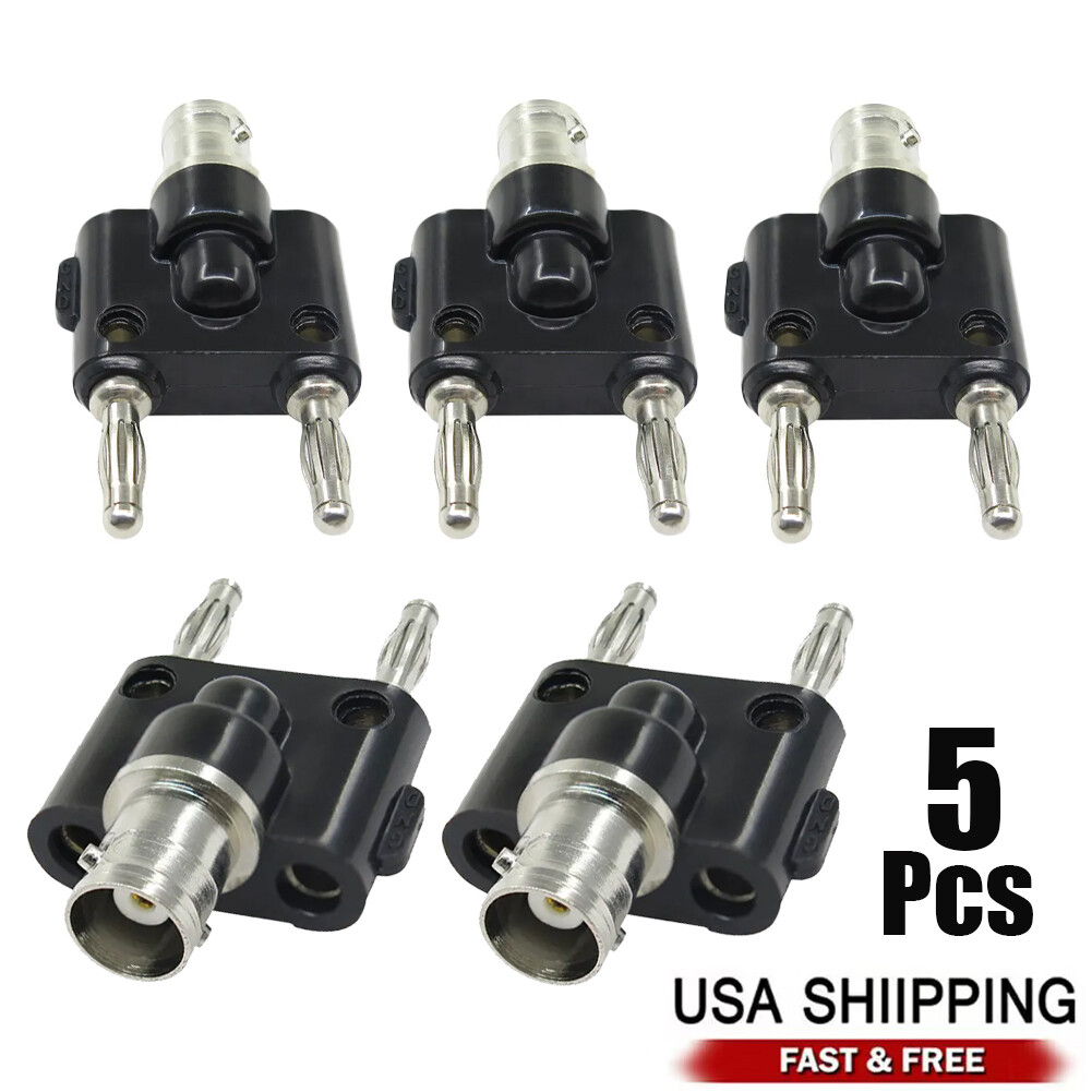 5pcs BNC Female to Dual 4mm Banana Male Plug Binding Coaxial Adapter Connector