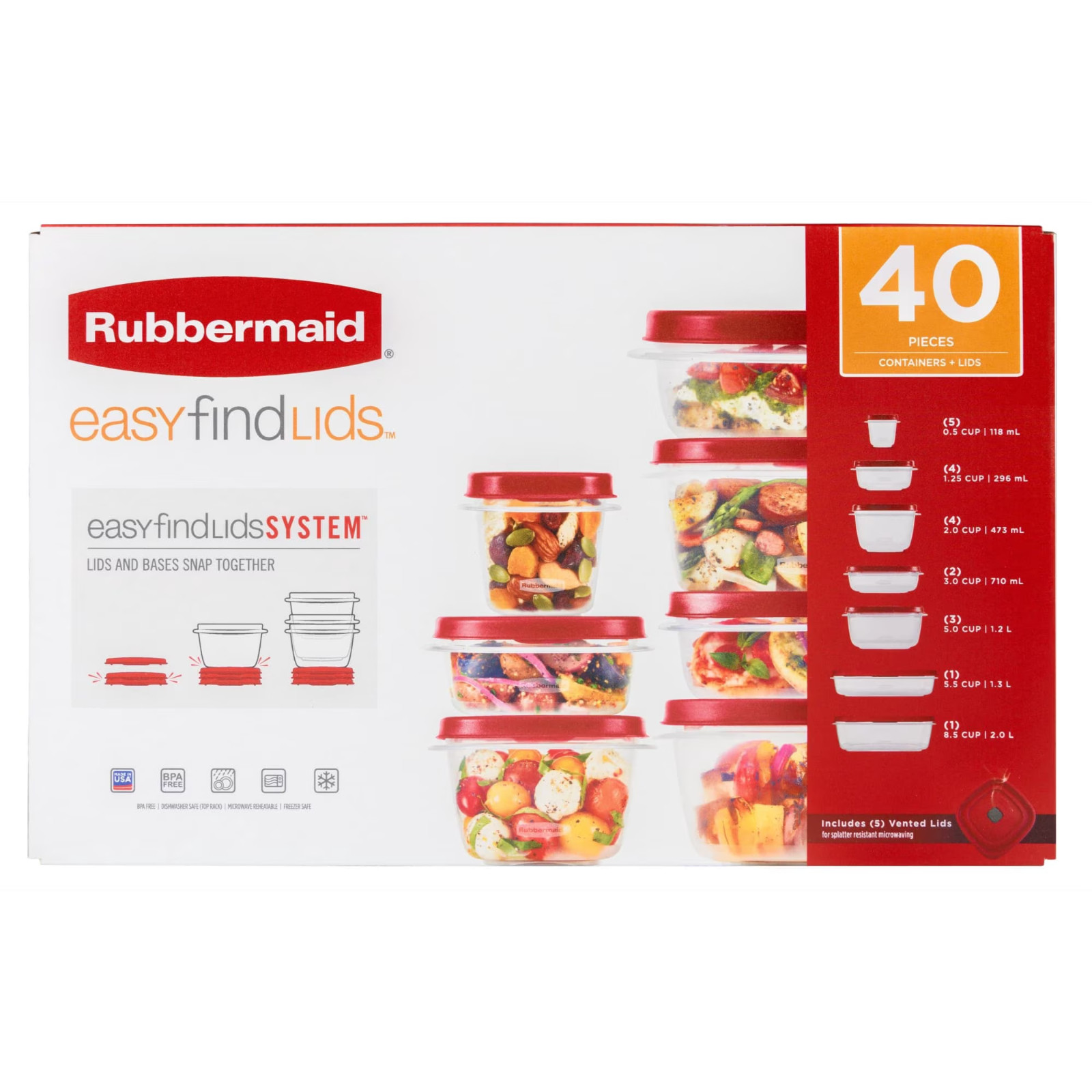 Rubbermaid EasyFindLids 40pc Food Storage Containers Vented Lids Red FREE SHIP