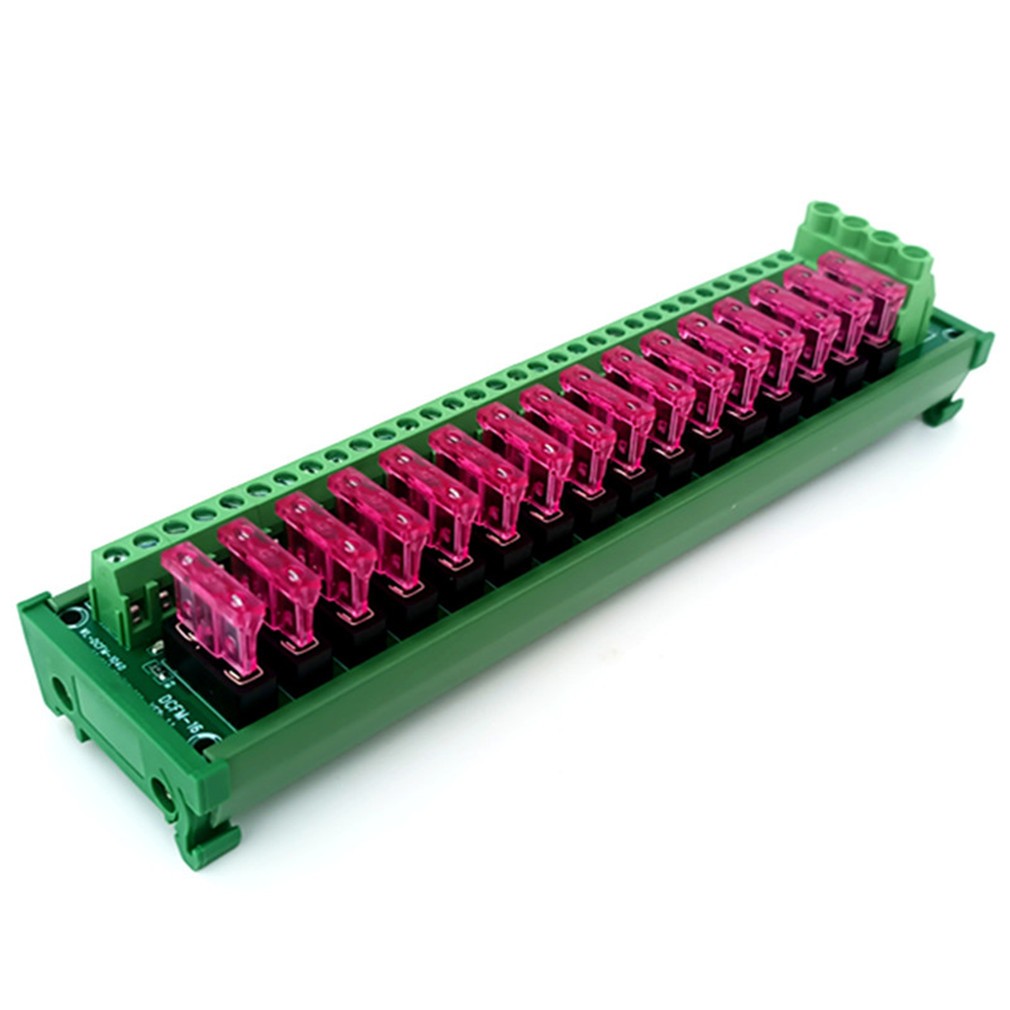 16 Position DIN Rail Mount DC Power Fuse Distribution Strip Module