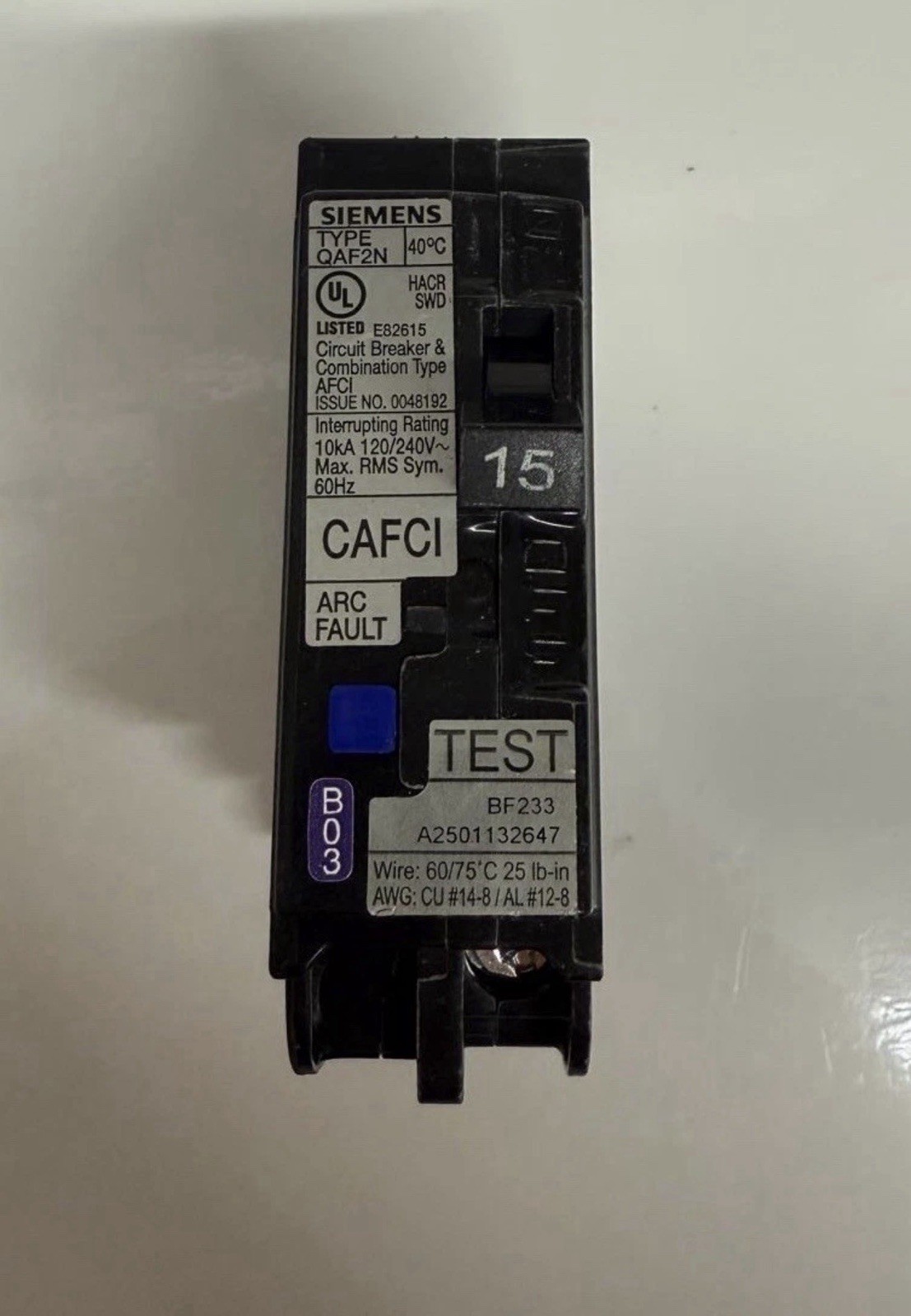10 PCS SIEMENS QA115AFCN 15A AFCI PLUG ON NEUTRAL
