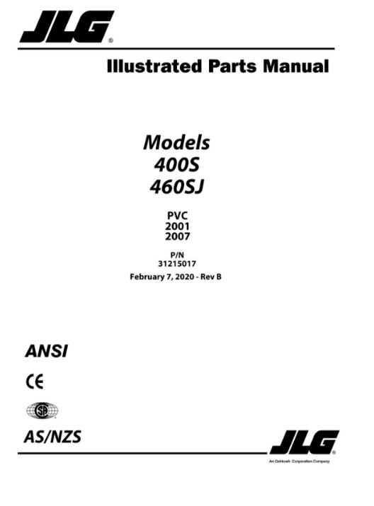 JLG 400S 460SJ Boom Lifts Service Repair Operators Manual Parts Catalog PDF USB