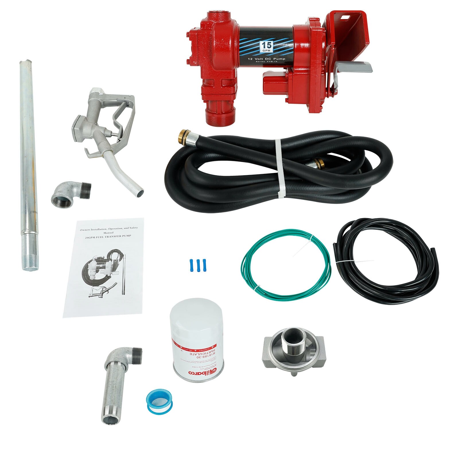 15GPM 12V Fuel Transfer Pump DC Gasoline with Nozzle Kit with Particulate Filter