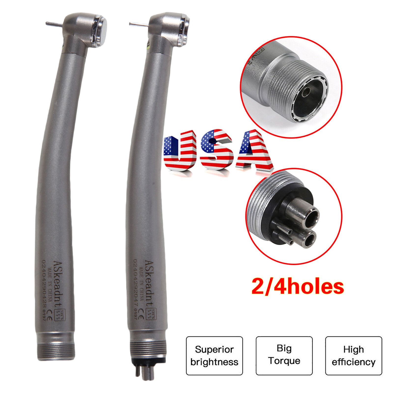 Dental LED Handpiece High Speed Push Button 2/4 Hole Fiber Optic with Light
