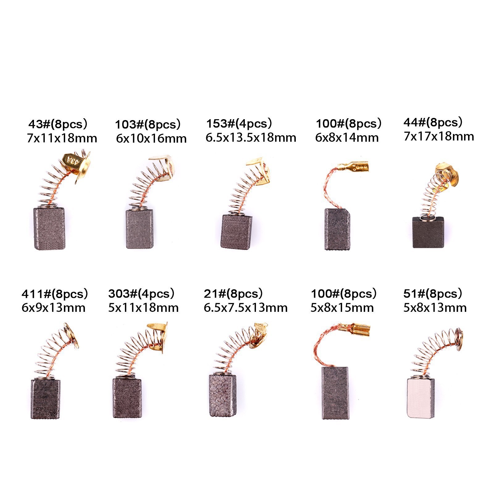 48Pcs Carbon Brushes Set – 10 Sizes for Electric Hammer Drill & Angle Grinder US