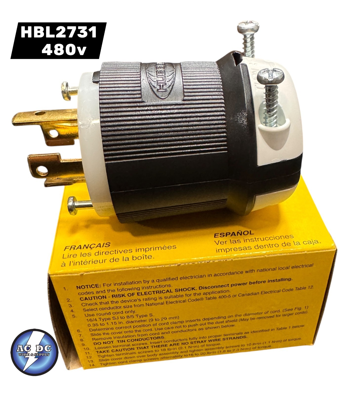 HUBBELL HBL2731 30A 3P,4W 480V L16-30P (WHITE)