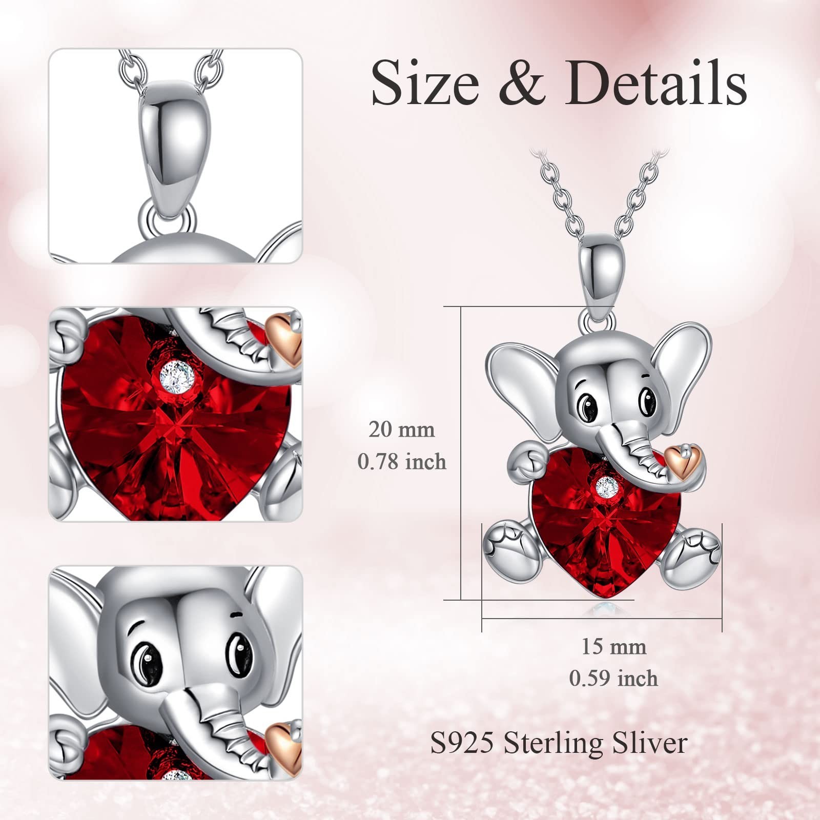 AOBOCO Sterling Silver Elephant/Koala/Panda Cute Animal Heart Pendant Necklac…
