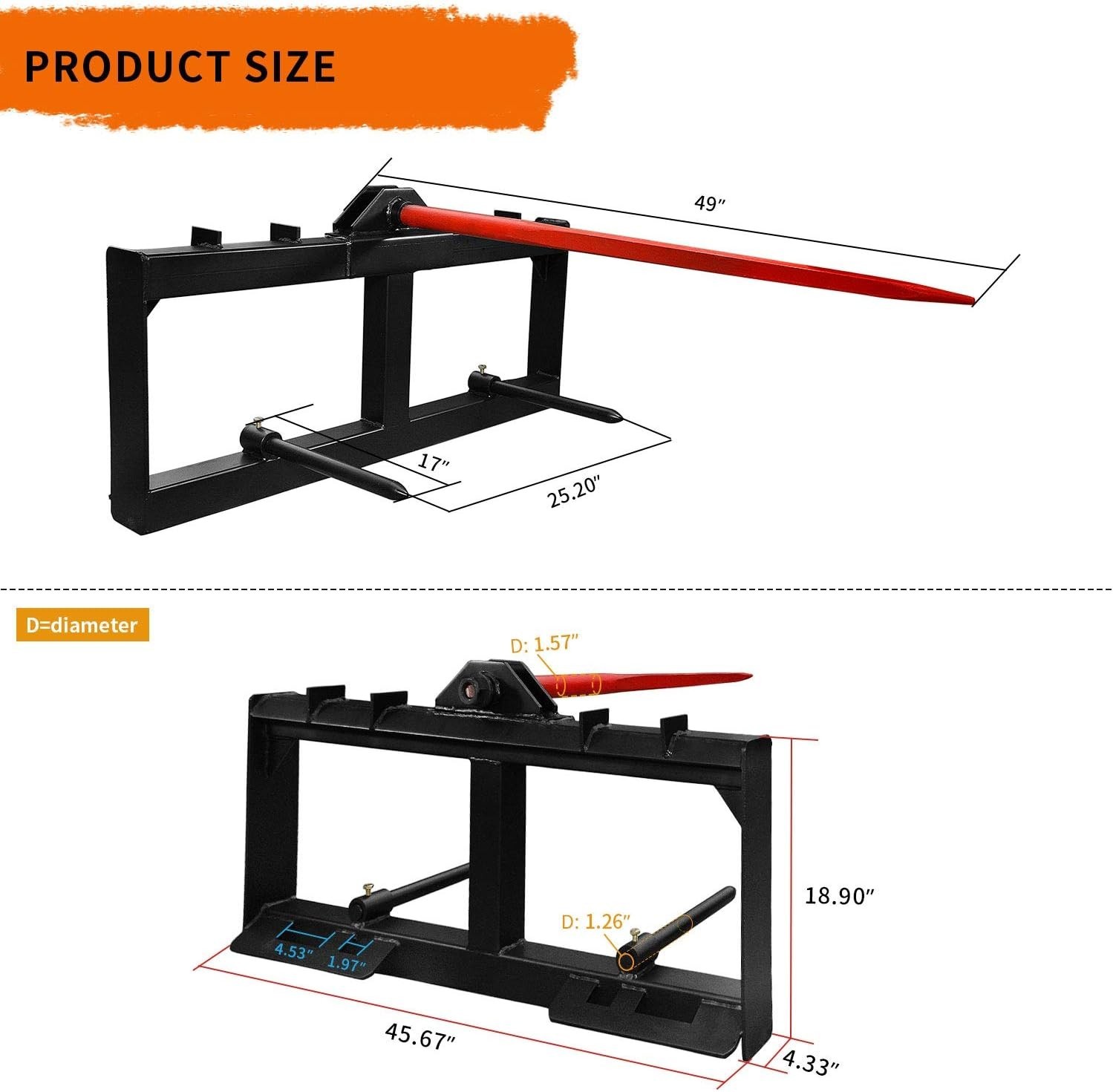 2000lbs Capacity Hay Bale Spear for Bobcat Tractors – Quick Attach & Durable