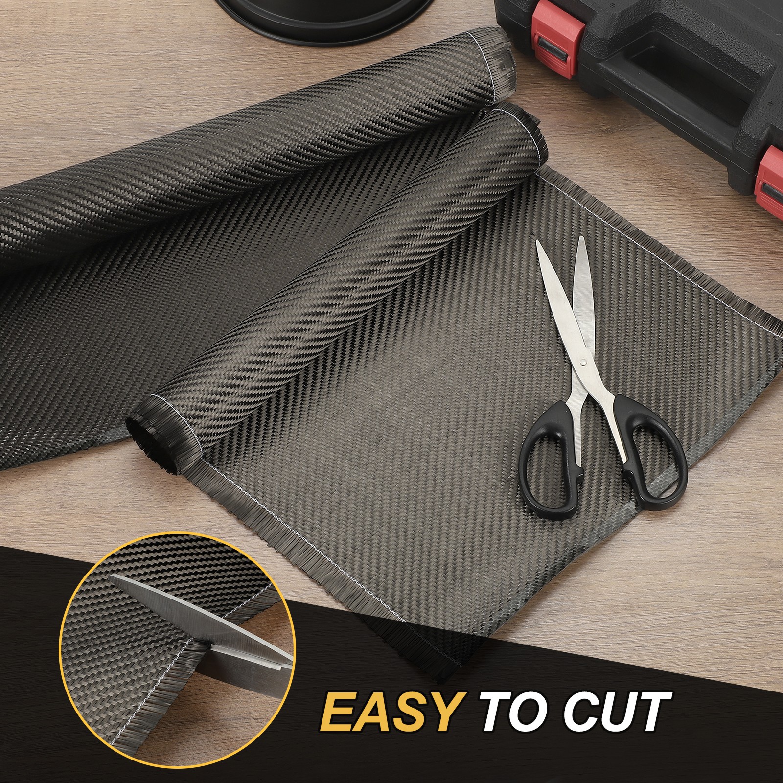 Carbon Fiber Fabric 4.9ft x 11.8″ Sheet Roll 2×2 Twill Weave 3K 220g, Black/Red