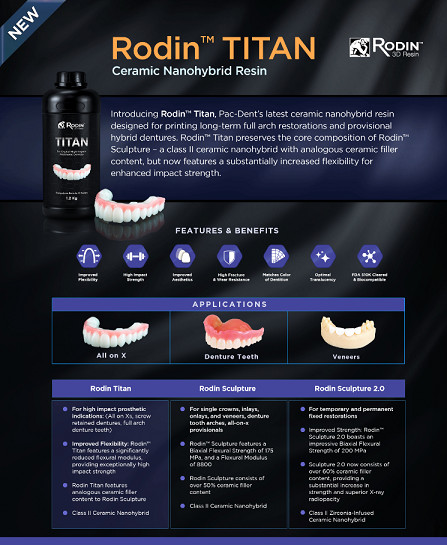 Rodin Titan 3D Printing Resin, All Shades, 300g, 600g, 1.2kg Bottle, Dental