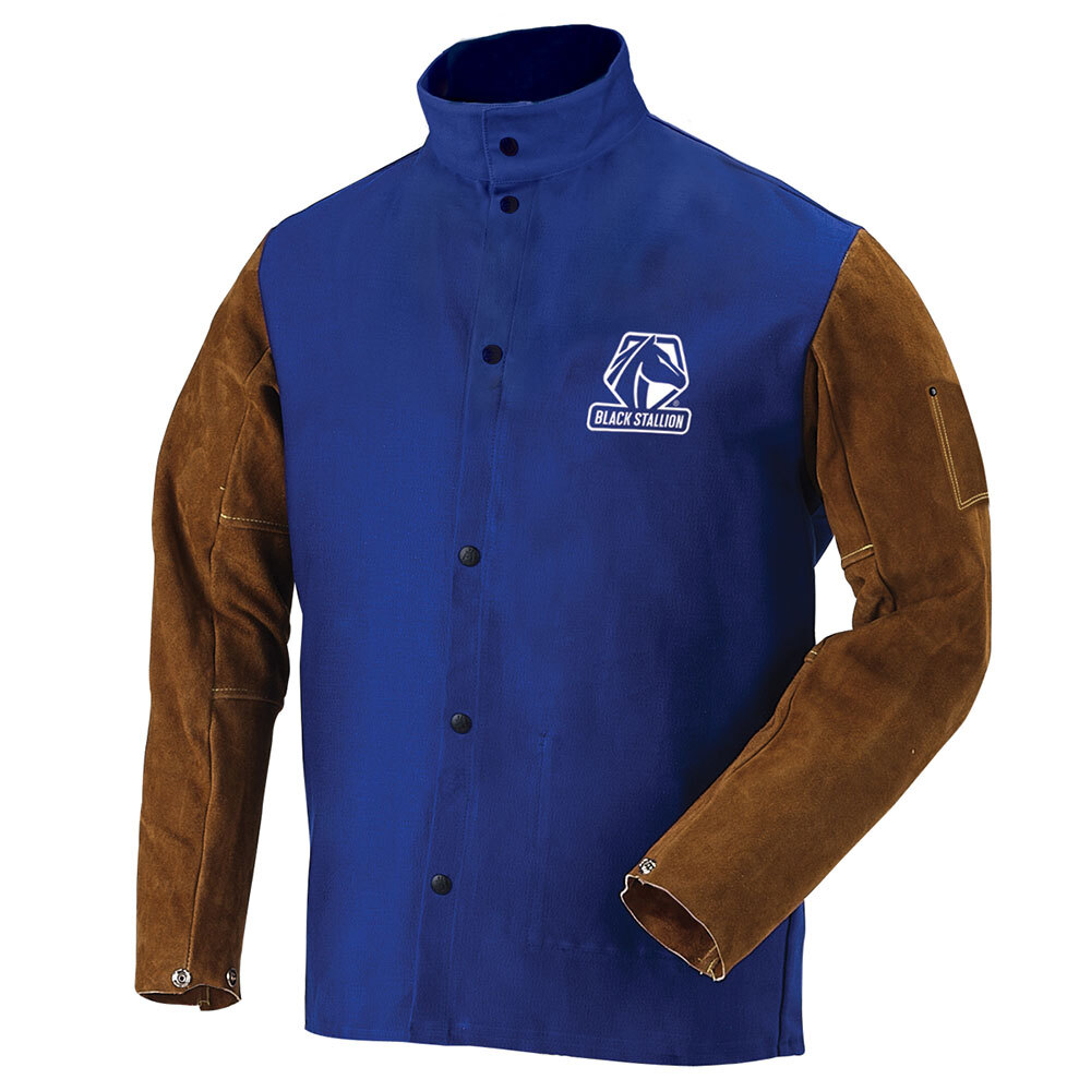Black Stallion FRB9-30C/BS-XL FR & Cowhide Hybrid Welding Jacket, Royal Blue, XL