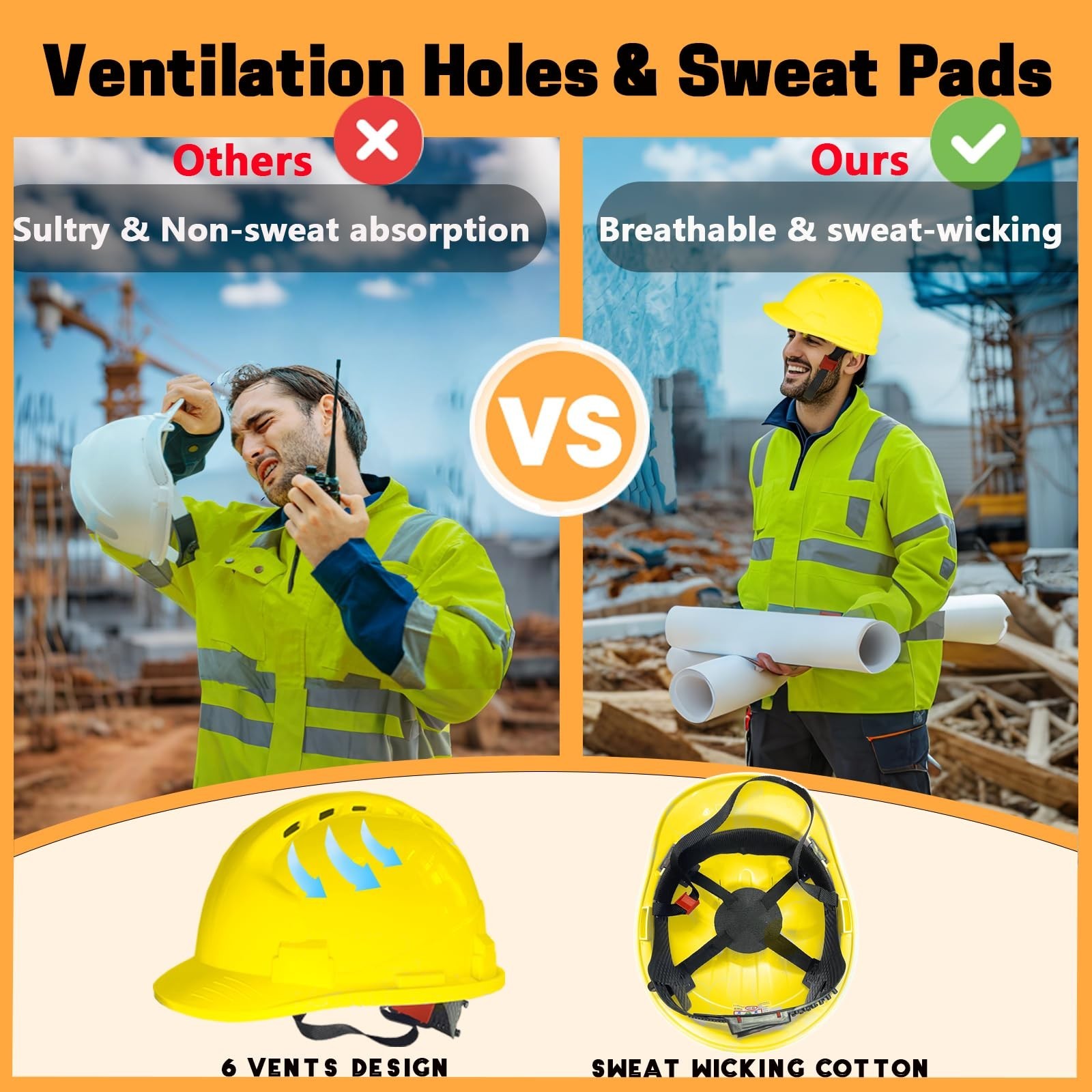 4 Pt. Suspension Hard Hat with Safety Vests Bulk Safety Helmets Adjustable Ra…
