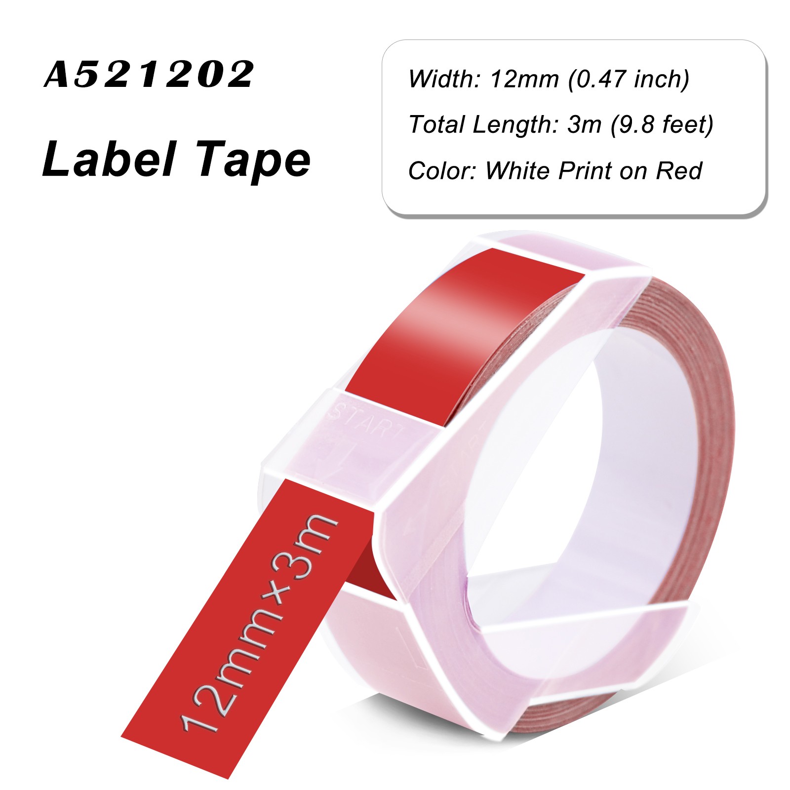 2PK For DYMO 3D Embossing Label Tape Organizer Xpress A521202 White on Red 12mm