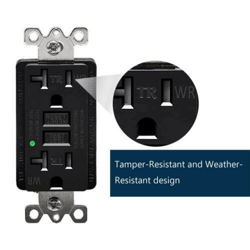 Black GFCI Outlet 20Amp Tamper Resistant Weather Resistant Duplex Receptacle NEW