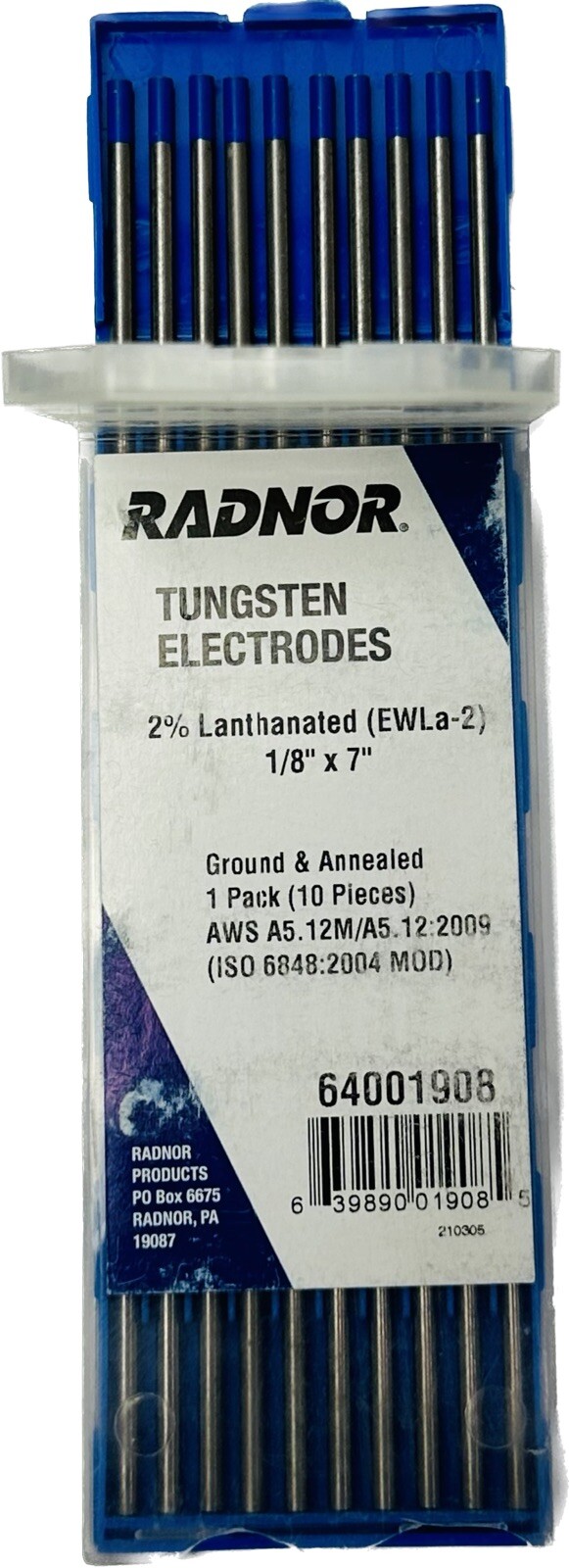 10 Pcs Radnor Ground 2% Lanthanated Tig Tungsten Electrode 1/8″ x 7″ 64001908