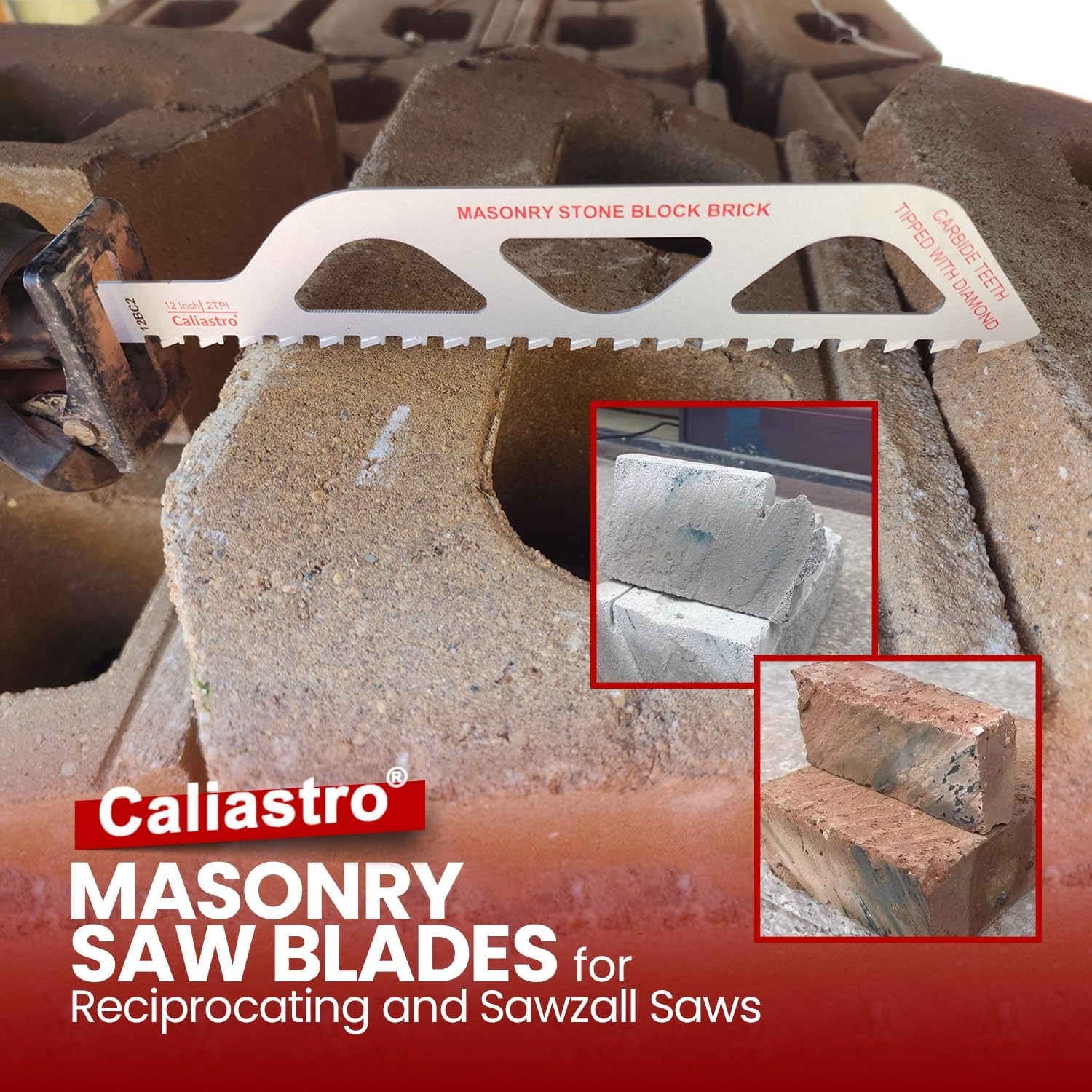 2 Pack Caliastro 12-Inch Cutting Reciprocating Saw Blade for Brick, Masonry NEW