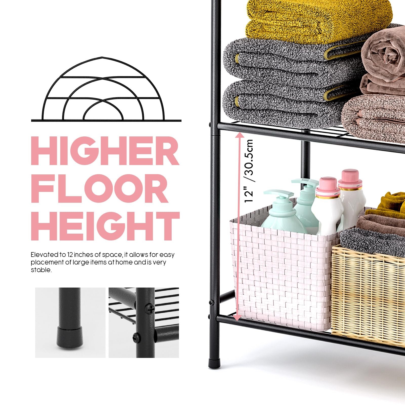 LEEDA 3-Tier Freestanding Multipurpose Storage Shelves 3 -Tier Shelves, Black