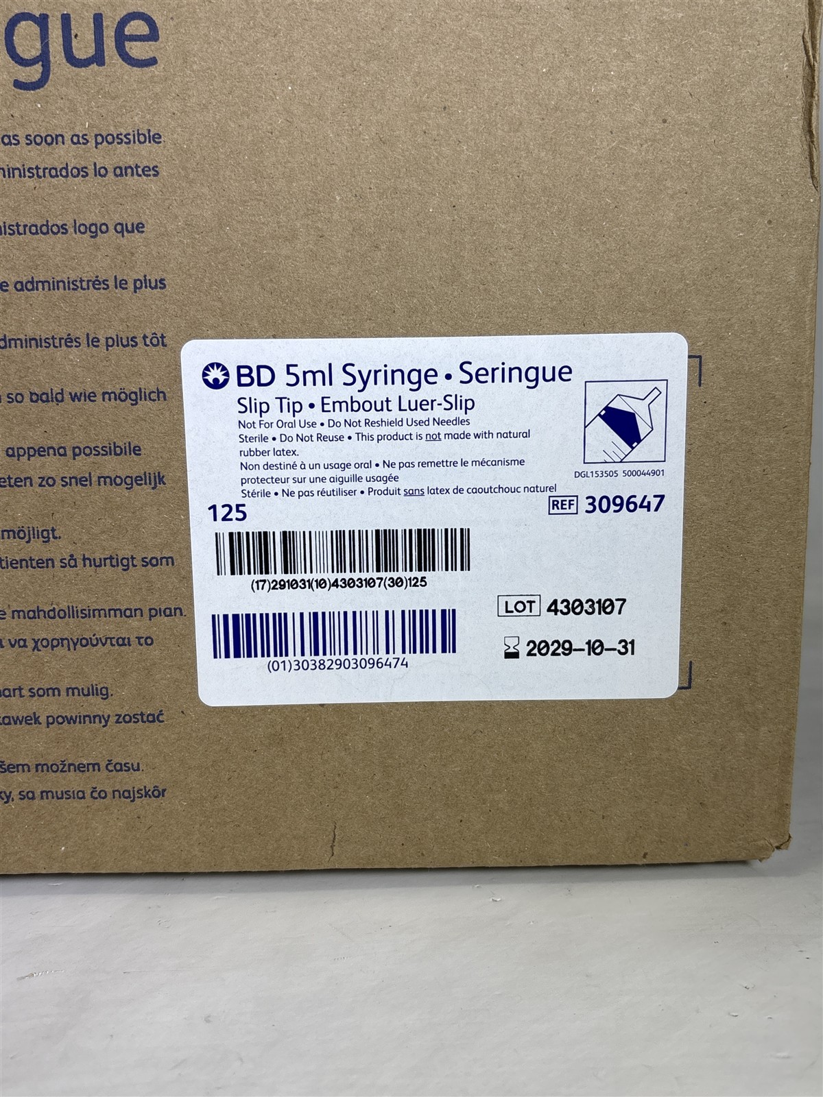 BD 5ml Syringe Slip Tip 309647 125pk
