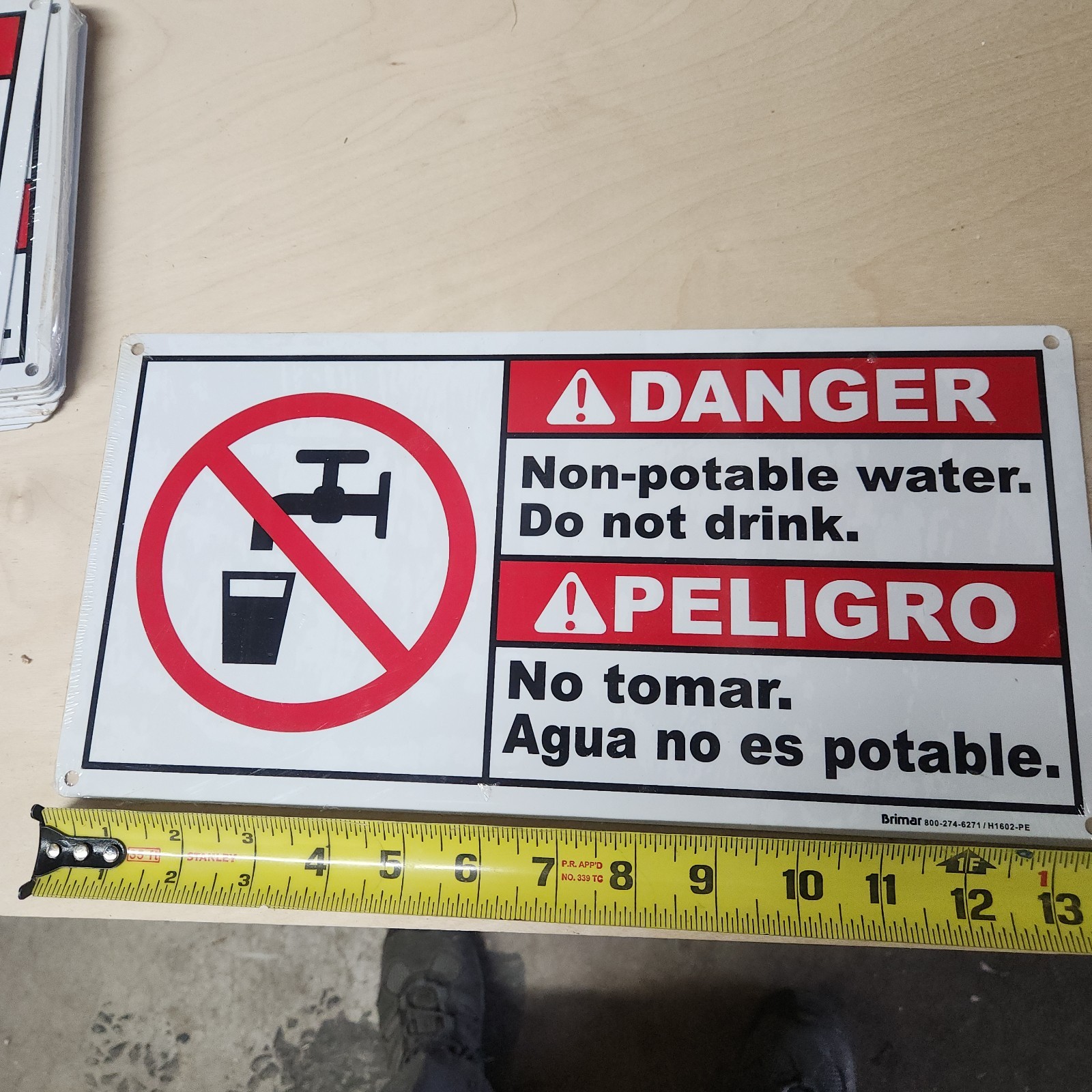 Bilingual Non-Potable Water Danger Sign Aluminum. 7″x14″ NEW
