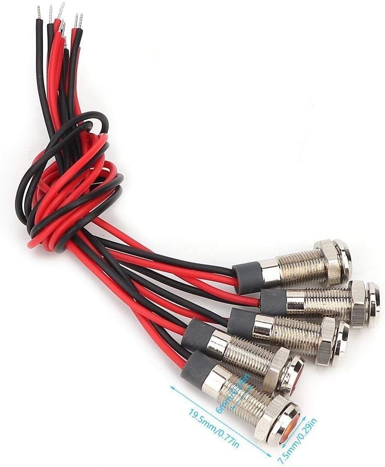 LED Indicator Light 6mm Mounting Hole Metal Waterproof DC 3-6V 15mA Red Gree…