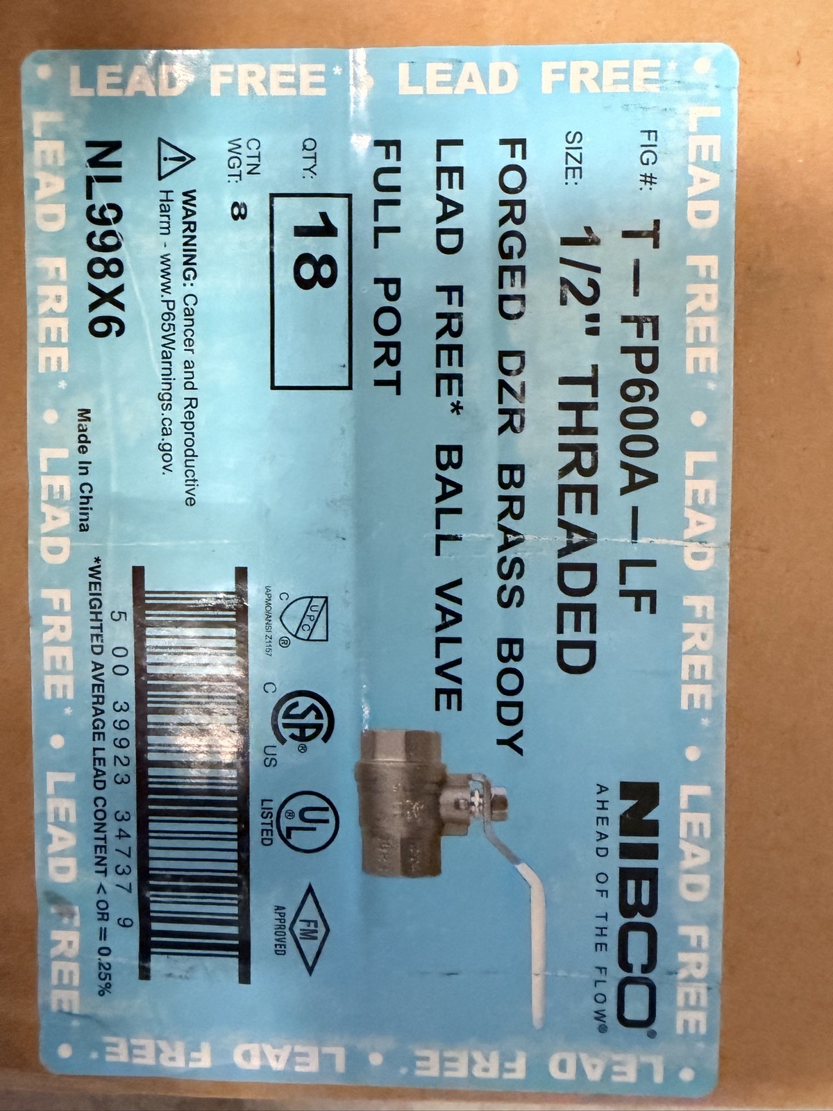 NIBCO T-FP600A-LF 1/2″ Threaded Lead Free Brass Full Port Ball Valve lot of 18
