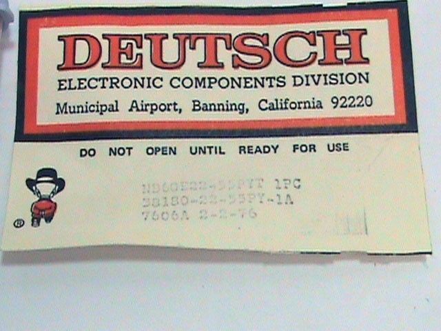 Deutsch Connector Plug NB6GE22-55PYT 38180-22-55PY-1A 7606A NASA Spare NOS