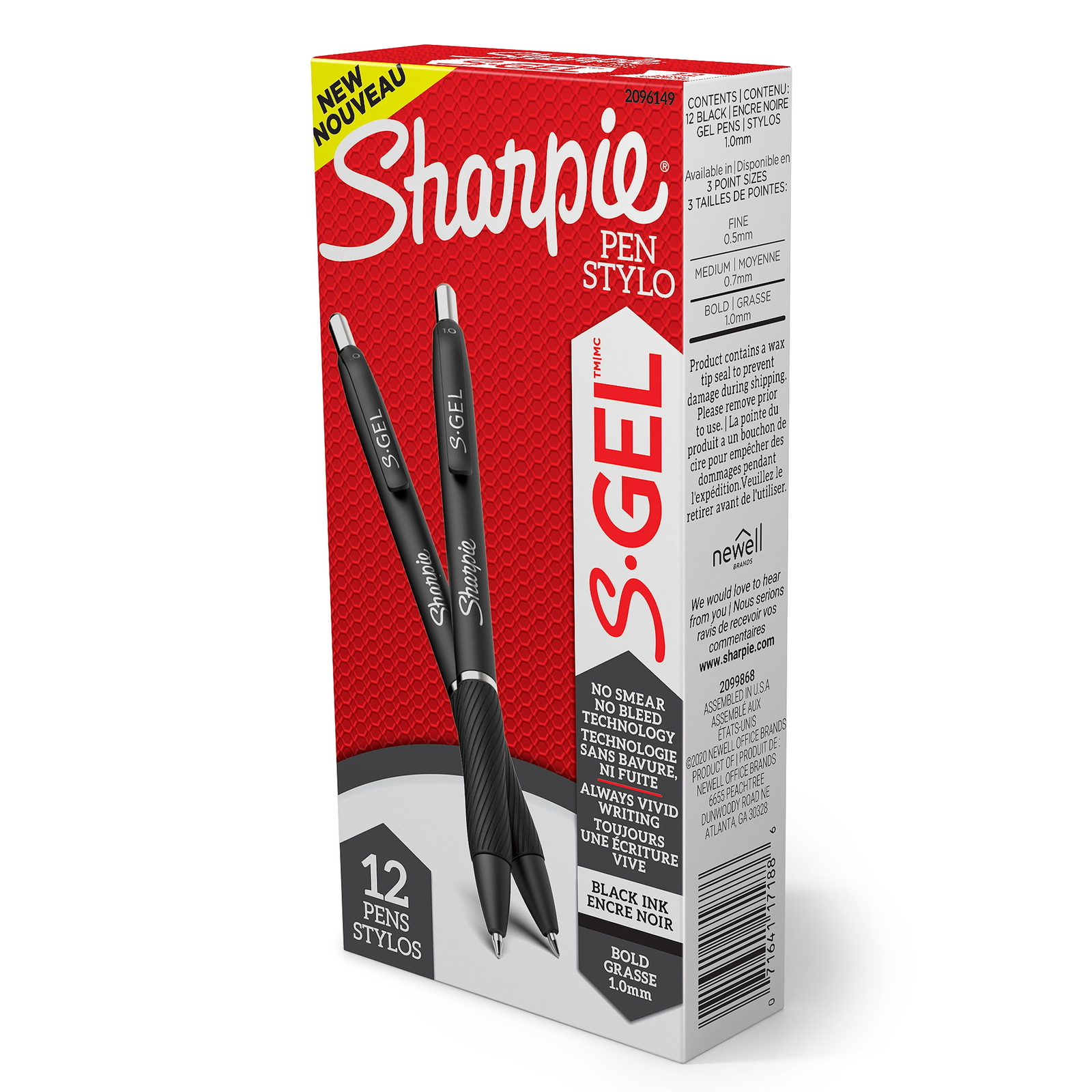 Sharpie S Gel Pens 12 Count Black 1.0Mm Bold Point No Smear No Bleed