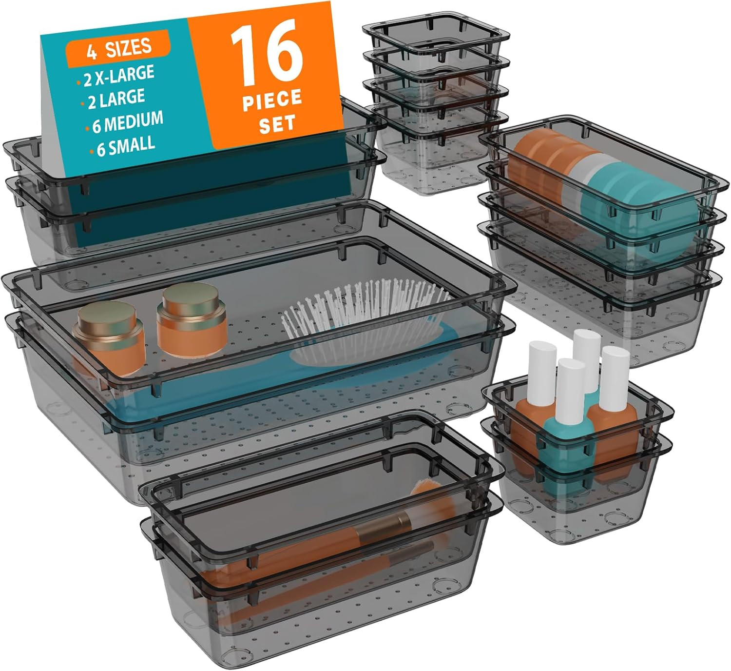 Storage Organizer Bins Clear Drawer Dividers for Office Bathroom Crafts Kitchen