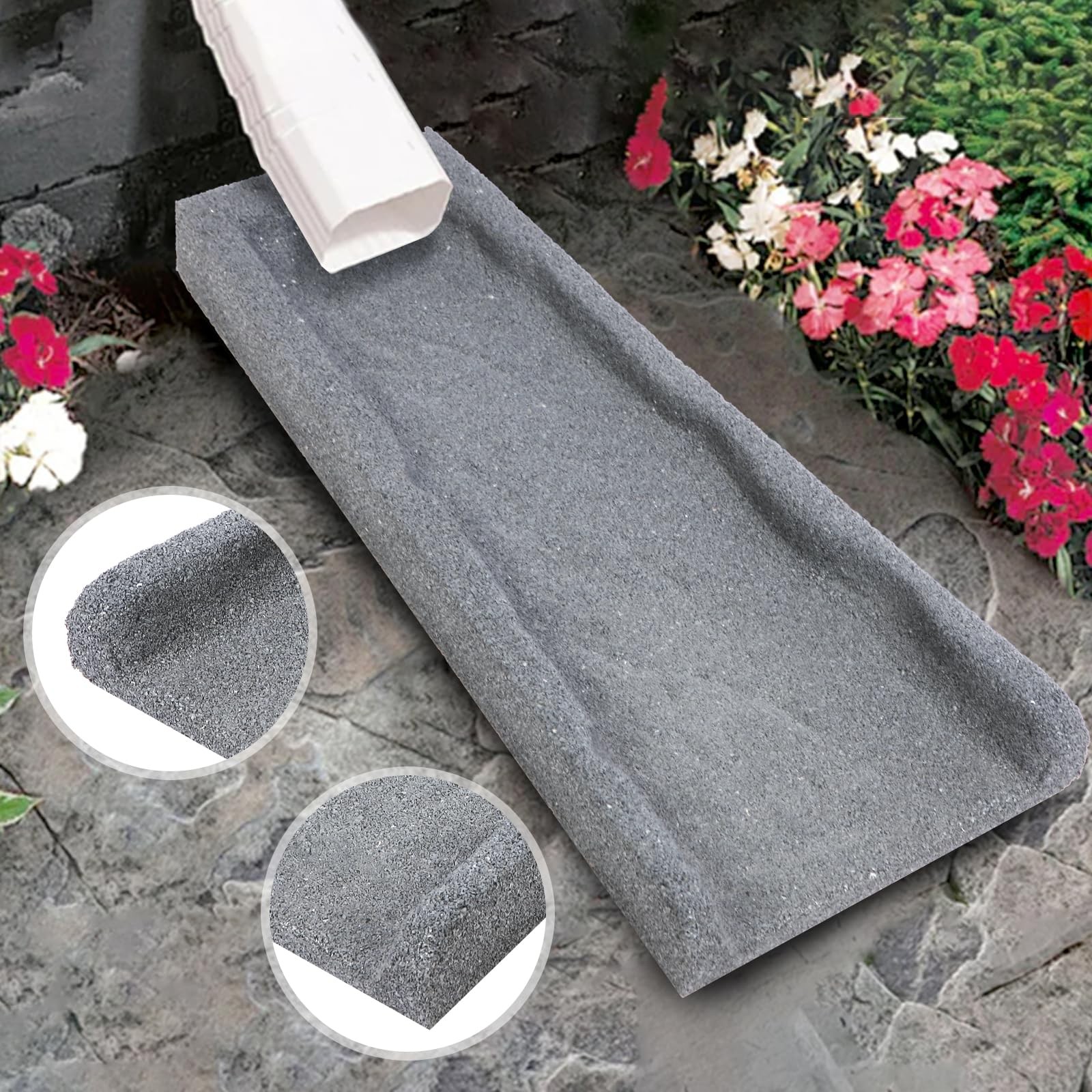 Sekcen 2 Pack Rubber Downspout Splash Block Rain Gutter Down Spout Drain Gray