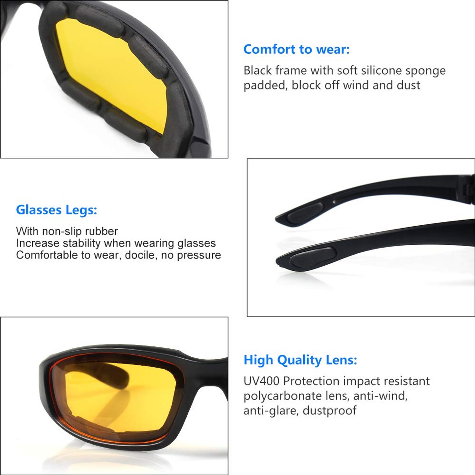 3 Pair Motorcycle Riding Glasses Padding Goggles UV Protection Dustproof Windpro