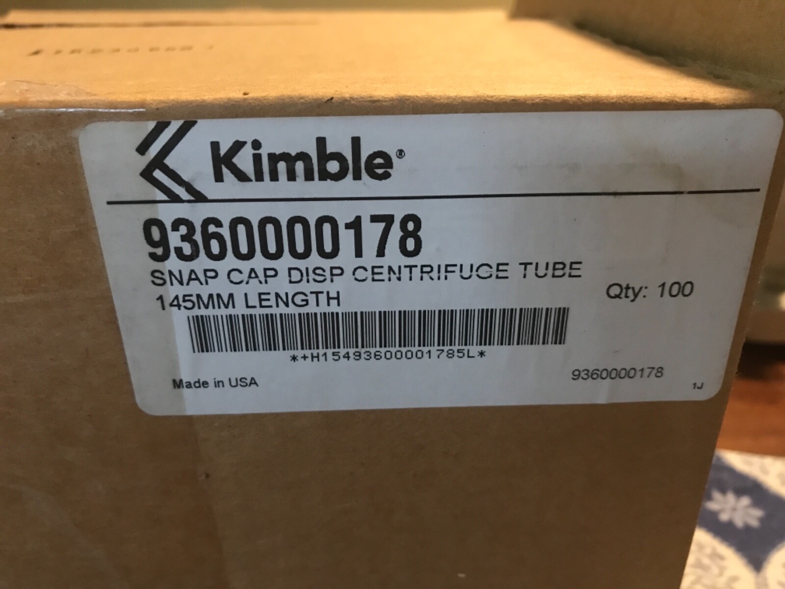 100 KIMBLE SNAP CAP DiSP GLASS CENTRIFUGE TUBE DISPOSABLE 145mm length made USA