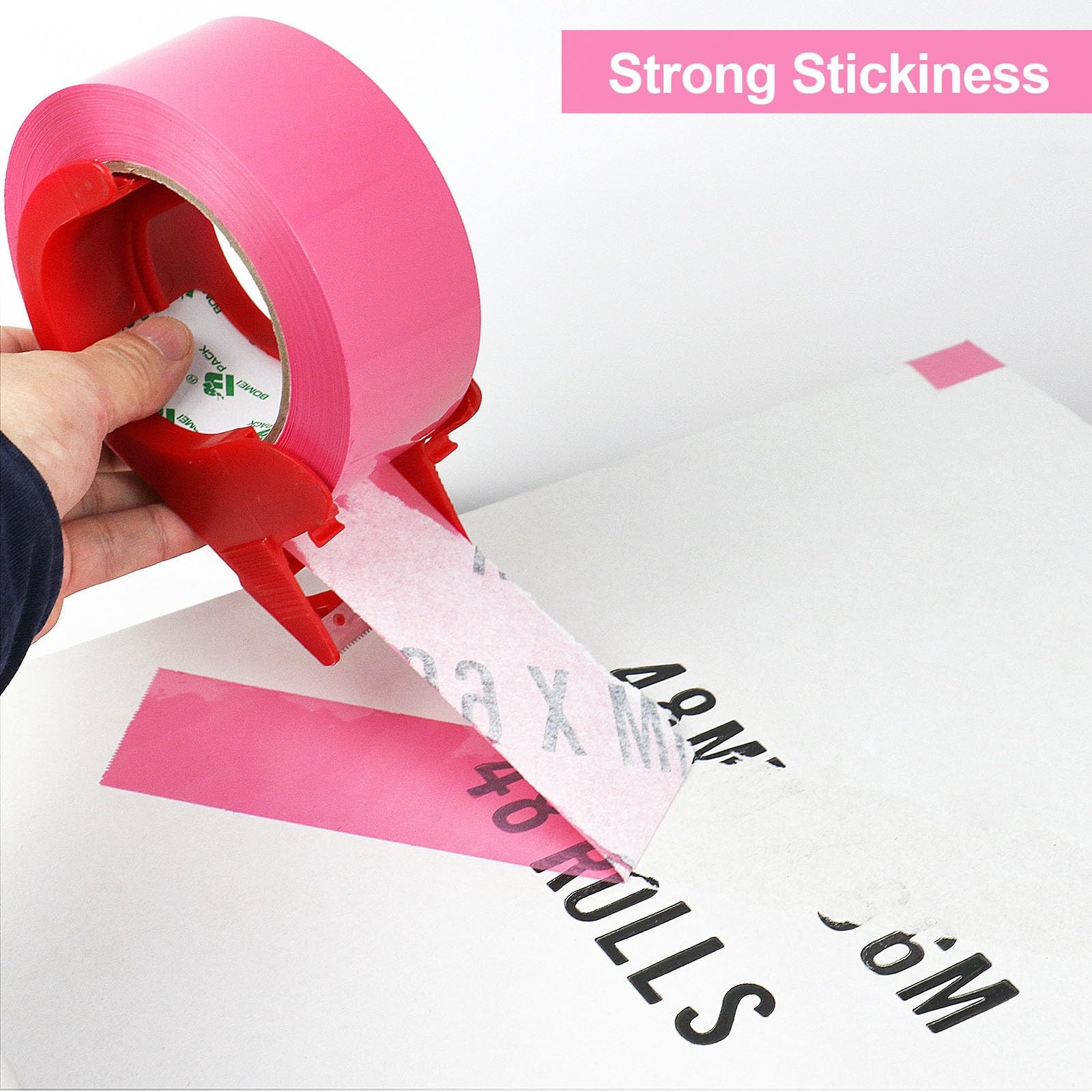 Pink Packing Tape with Dispenser, 2.4 Mil 1.88 Inch x 110 Yards, 2 Refills Ro…