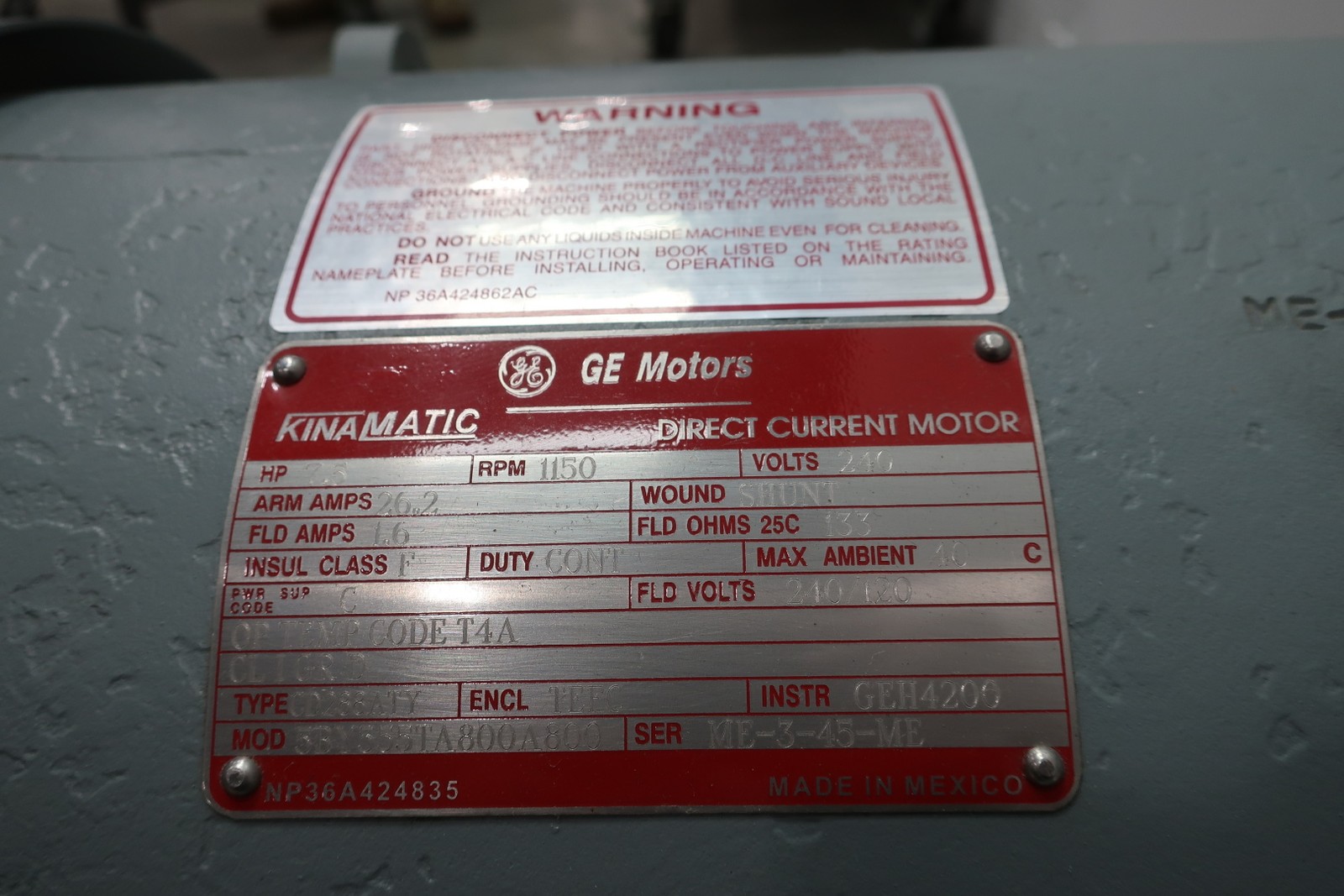 General Electric Ge 5BY555TA800A800 Kinamatic Dc Motor Cd288aty 7.5hp 240v-dc