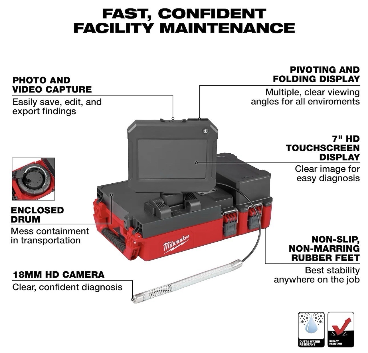 Milwaukee 3154-20 M12 75ft Drain Camera w/ PACKOUT 7in Touchscreen
