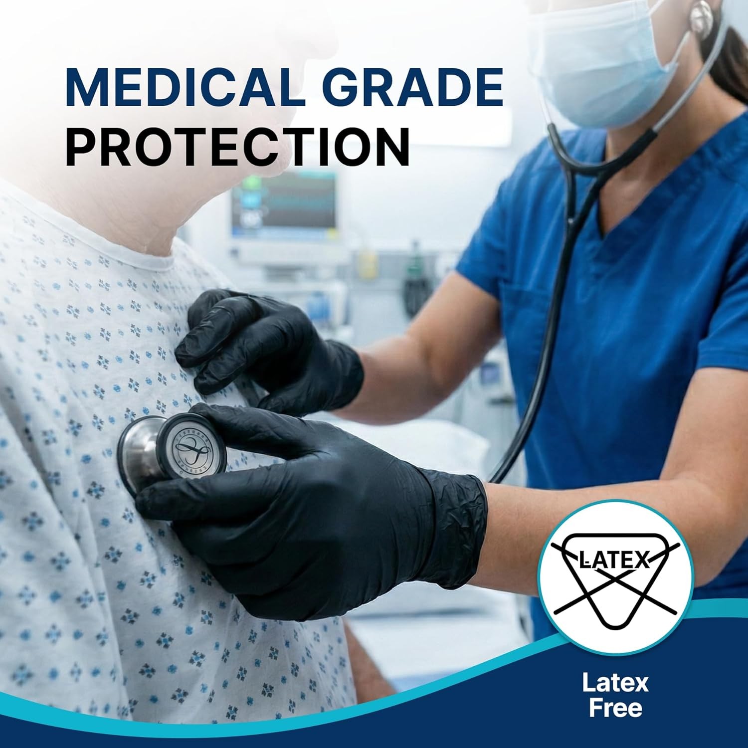 Schneider Nitrile Exam Gloves, 4 Mil Black Gloves Disposable Latex Free Powder F