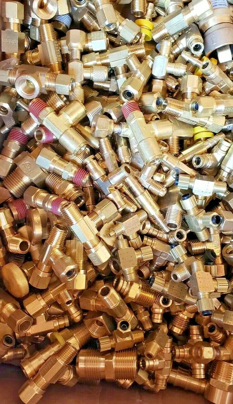 100 BRASS HYDRAULIC AIR , PNEUMATIC, Plumbing FITTINGS LOT OF 1/4 5/16 3/8 1/2