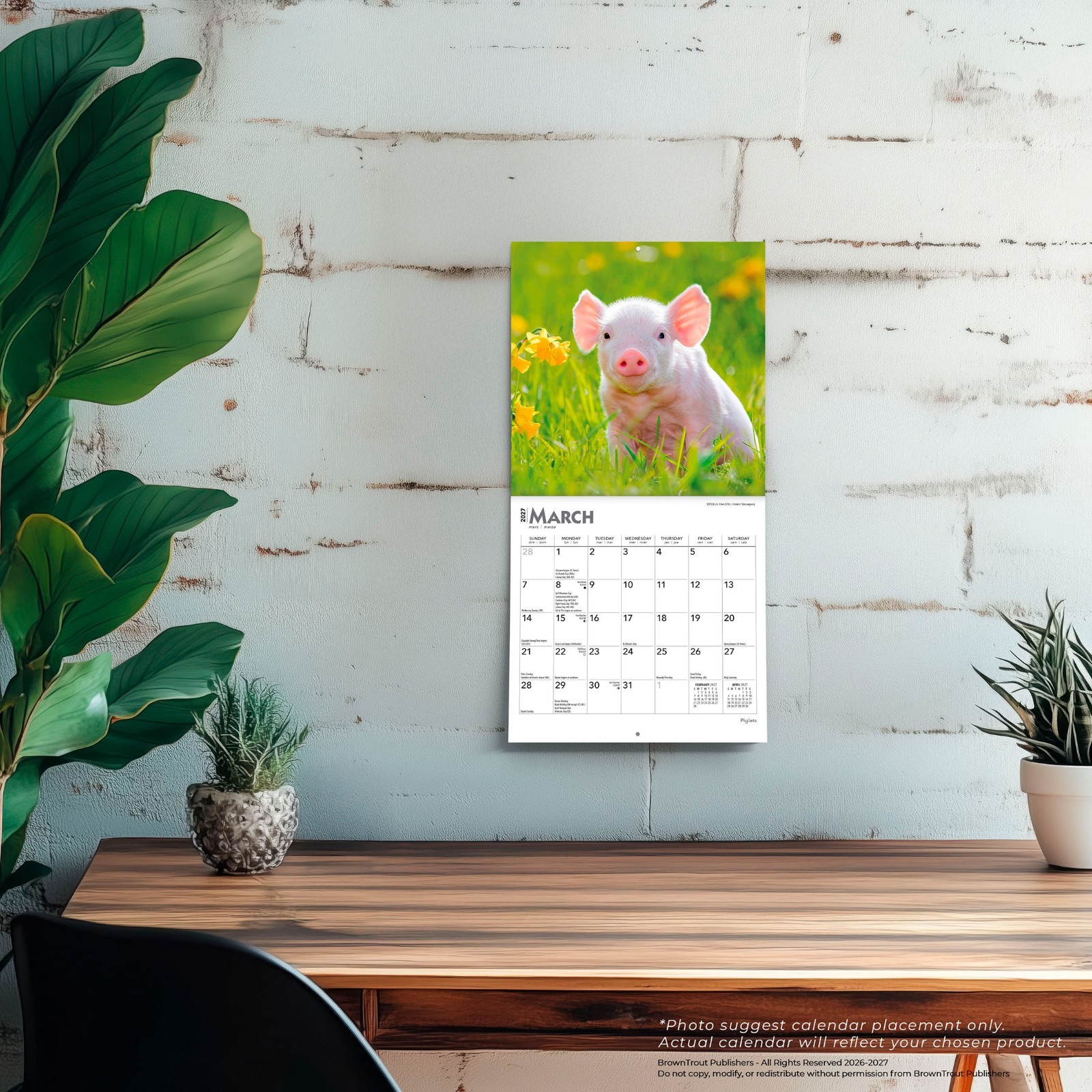 Piglets | 2027 7×14″ (Hanging) Monthly Mini Wall Calendar