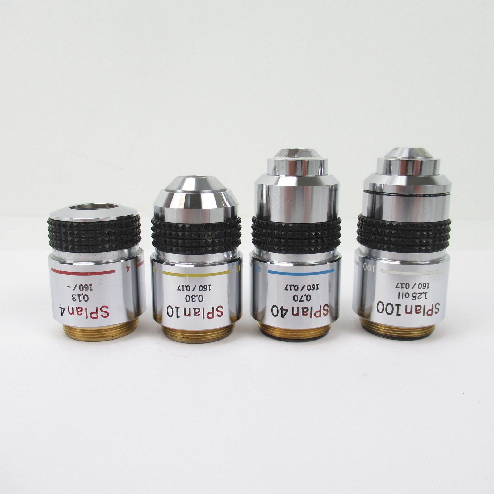 OLYMPUS SPLAN 4, 10, 40 & 100 MICROSCOPE OBJECTIVE SET – 4X, 10X, 40X & 100X