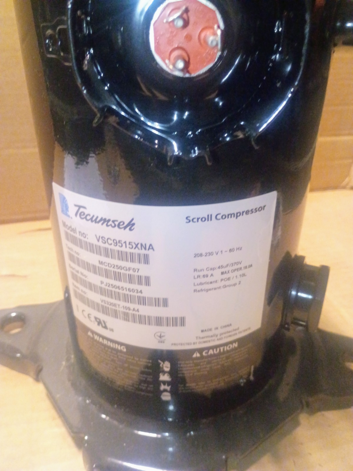 New Tecumseh VSC9515XNA 2 HP R-404A/Multi-Refrigerant Scroll Compressor 220V 1PH