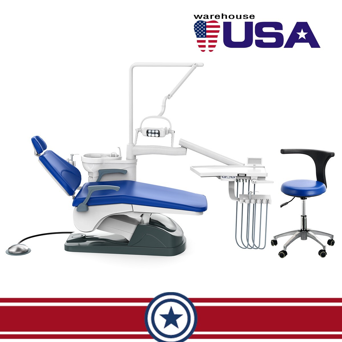 Dental Unit Chair Computer Controlled DC Motor Integral PU Hard Leather & Stool