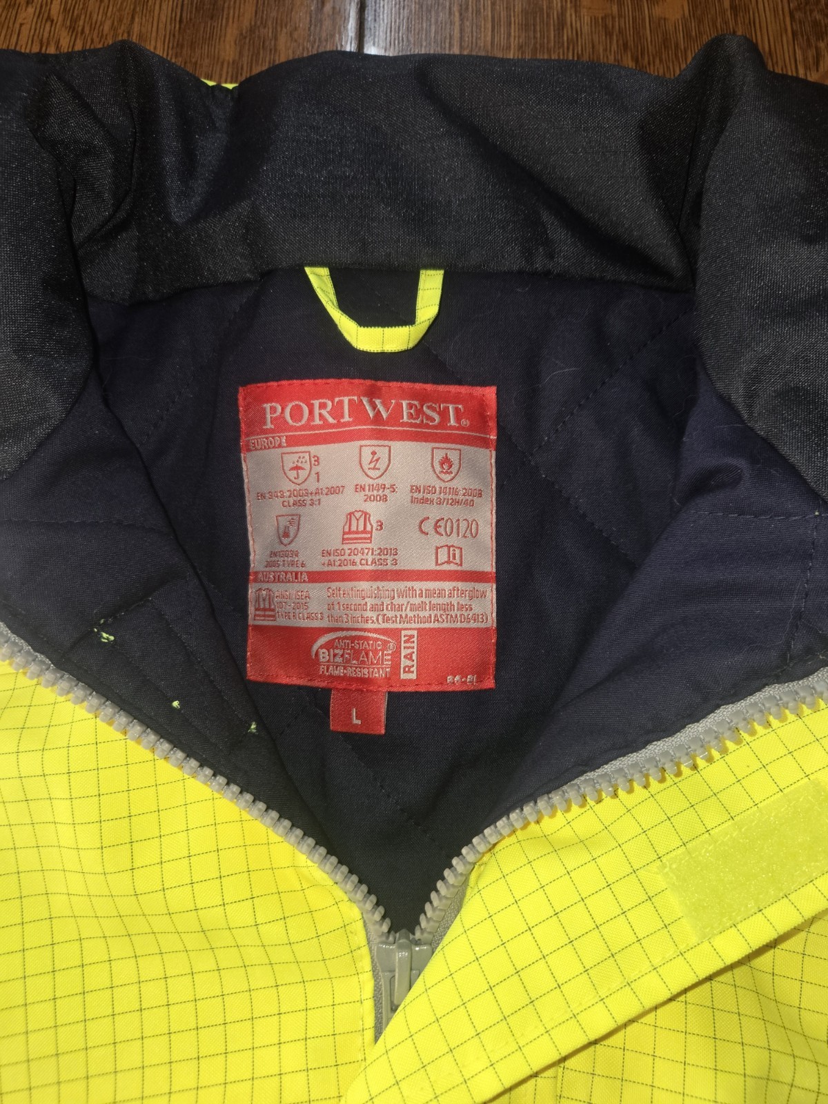 Portwest Biz Flame Anti Static Flame Resistant Hi Visibility Rain Jacket Large