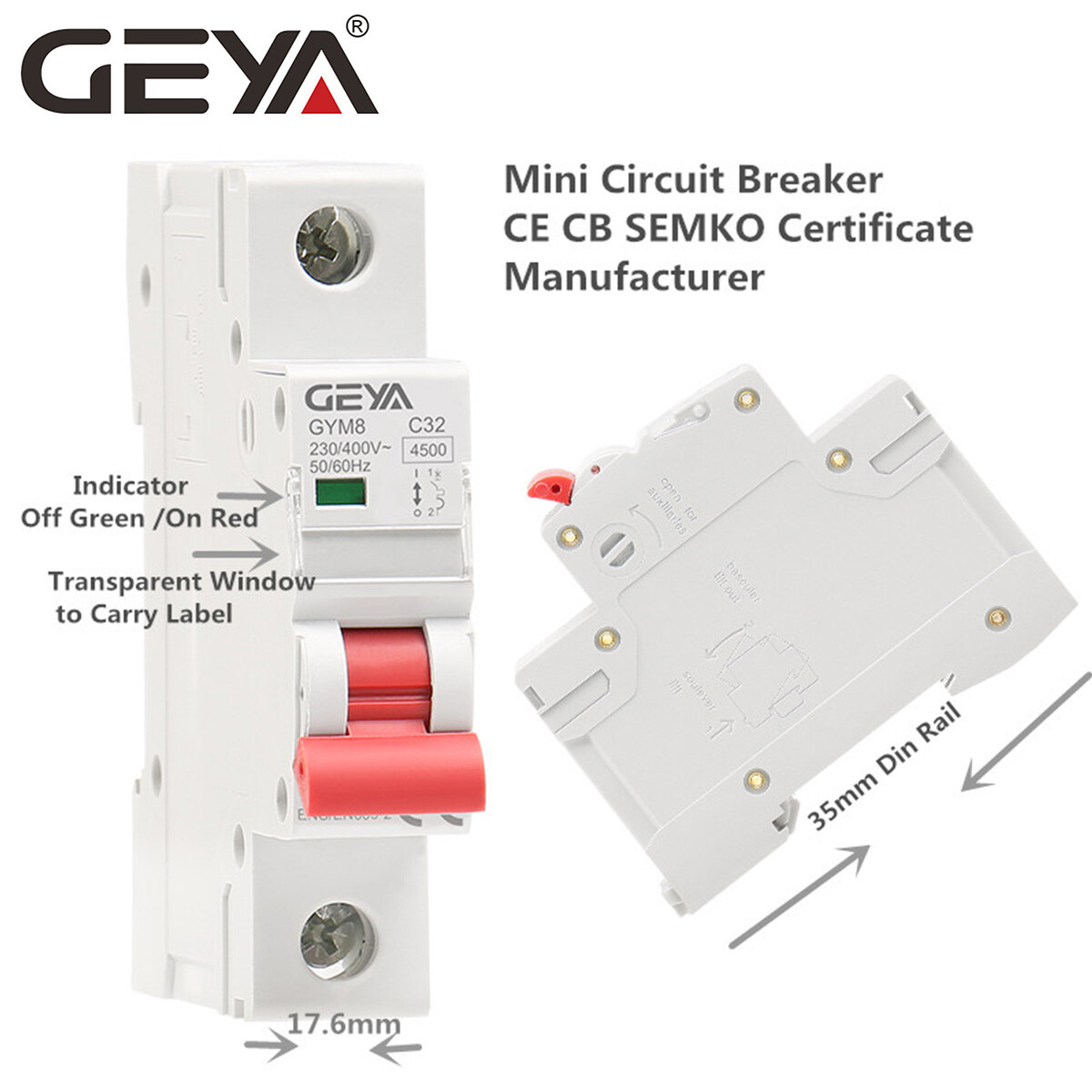 GEYA AC MCB Mini Circuit Breaker 2Pole 4.5kA 6/10/16/25/32/40/50/63A 110/120V