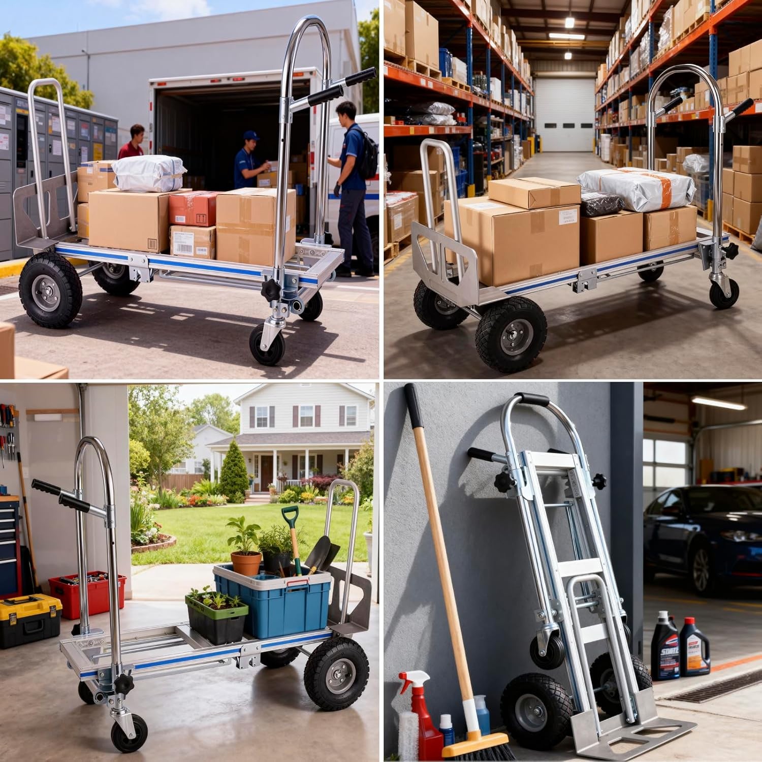 4 in 1 Aluminum Hand Truck Dolly Heavy Duty 1000 LB Convertible Folding Cart